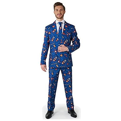 Suitmeister retro gamer navy suit | slim fit | include giacca blazer coordinata, pantaloni e cravatta, giocatore retrò, s