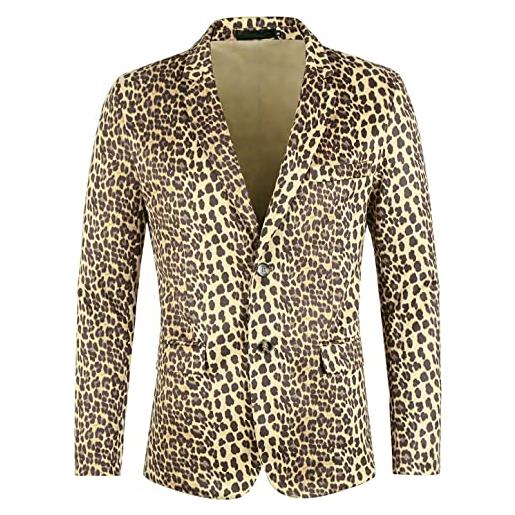 Lars Amadeus uomo feste animali leopardo stampa intagliato risvolto leggero slim abito giacca giacca giacca marrone xl