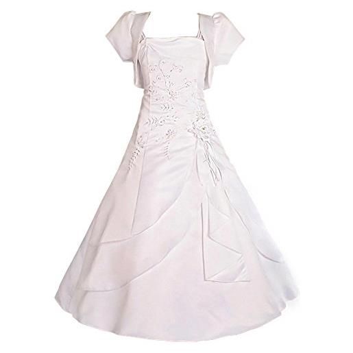 Lito Angels vestito damigella per bambina, abito elegante per cerimonia di sposa o comunione, con bolero, taglia 3-4 anni, bianco