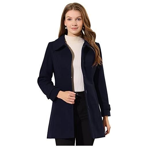 Allegra K cappotto invernale da donna con colletto singolo petto con bottoni frontali peter pan, blu marino. , 52