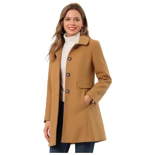 Allegra K cappotto invernale da donna con colletto vintage con risvolto monopetto medio lungo cappotto invernale, cachi, 12
