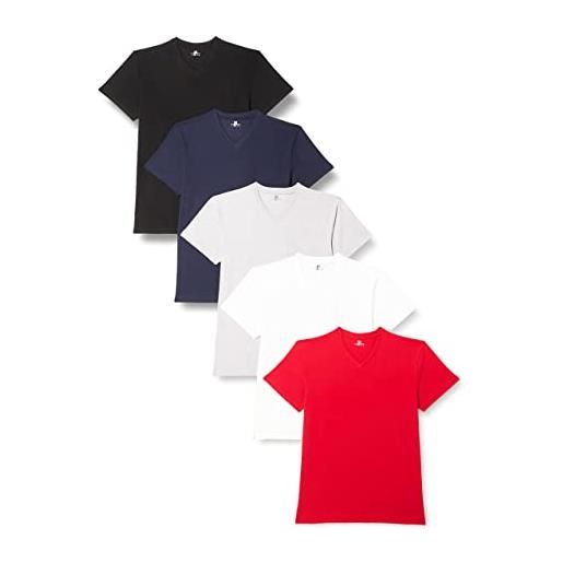 Lower East maglietta con scollo a v, uomo, nero/verde/blu navy/rosso/grigio mélange/bianco (confezione da 10), xl