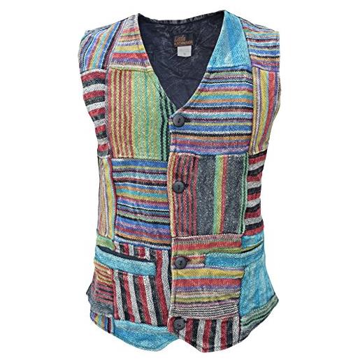 Gheri gilet da uomo top patchwork a righe boho stonewashed con bottoni medio