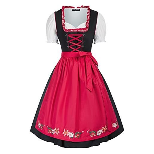 SCARLET DARKNESS abito tradizionale da donna, 3 pezzi, lunghezza al ginocchio, per oktoberfest, 3 pezzi, nero e rosso, s
