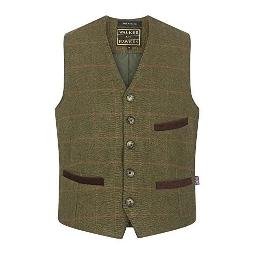 Walker and hawkes - gilet in tweed formale - rivestito in teflon - uomo - salvia scuro - 3x-large