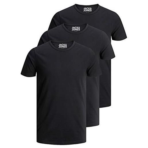 JACK & JONES confezione da 3 magliette da uomo basic con scollo rotondo, tinta unita, slim fit, in bianco, nero, blu, grigio, 12167630, confezione da 3 colori mix 3, s
