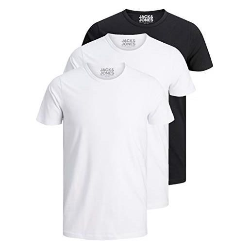 Jack & jones 12167630 - maglietta da uomo basic con scollo rotondo, tinta unita, slim fit in bianco, nero, blu, grigio, 3 pezzi confezione da 3 colori mix 1. M
