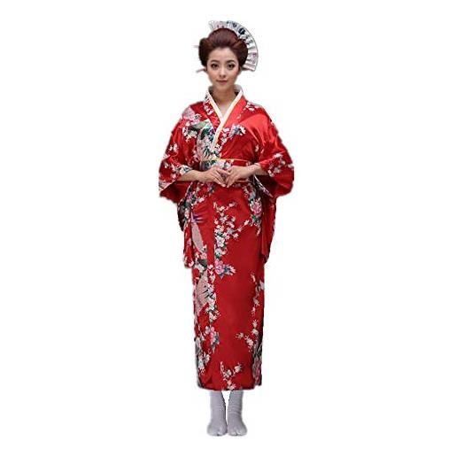 Black Sugar kimono - vestito da donna, ragazza giapponese, cosplay fotografico, pavone yukata raso geisha nero, rosso, taglia unica, rosso, taglia unica