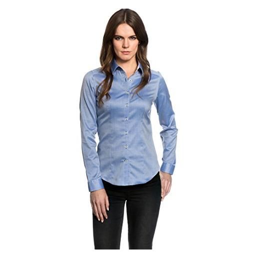 EMBRAER camicia-blusa donna elegante, taglio abbastanza aderente/modern-fit, collo classico, manica-lunga, con fantasia blu ghiaccio 42