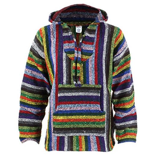Siesta mexican baja jerga - maglione hippie con cappuccio, a strisce con colori accesi strisce vibranti. M