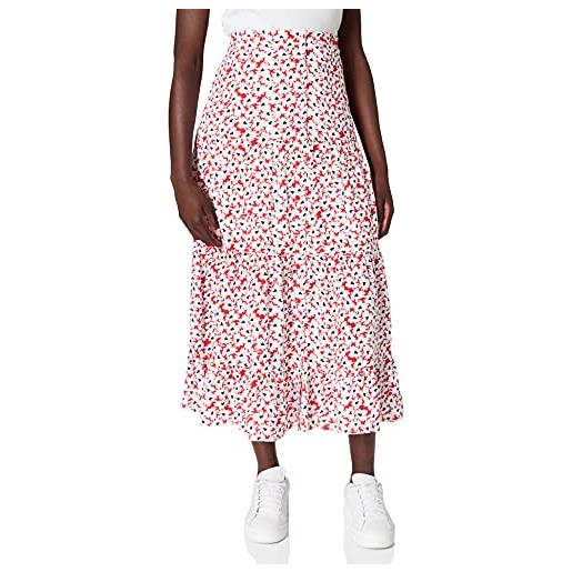 Tommy Jeans tjw printed tiered midi skirt, gonna, donna, xxs, rosso (camo floral print)