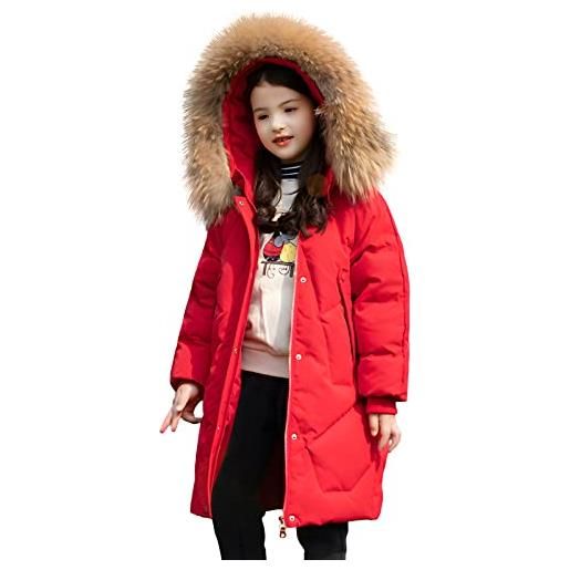 amropi bambini ragazze cappotto con pelliccia cappuccio inverno parka piumino giacca rosso, 12-13 anni