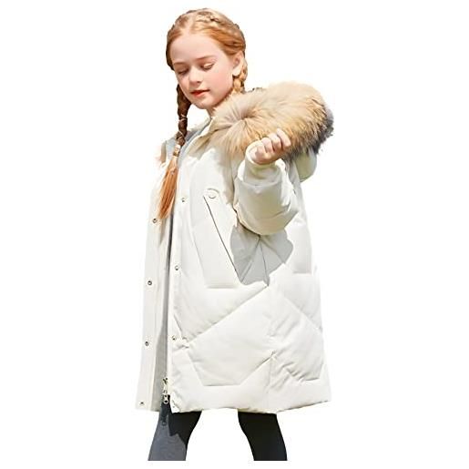 amropi bambini ragazze cappotto con pelliccia cappuccio inverno parka piumino giacca bianco, 9-10 anni