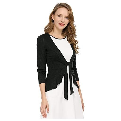 Allegra K donna tirante anteriore orlo increspato raccolto cardigan nero m