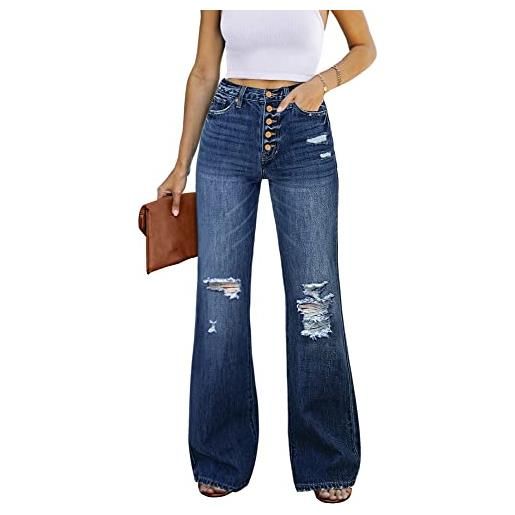 Roskiky jeans da donna a vita alta, jeans da donna con fori, elasticizzati, bianco, xl