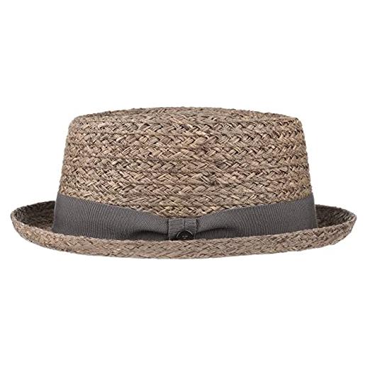 LIERYS burney porkpie cappello rafia uomo - made in italy pork pie di paglia cappelli da spiaggia con nastro grosgrain primavera/estate - m (55-56 cm) marrone