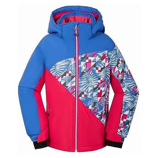 SMONTY giacca da sci per ragazze cappotto invernale da neve con cappuccio caldo impermeabile(rosso colorato blu, 14-16)