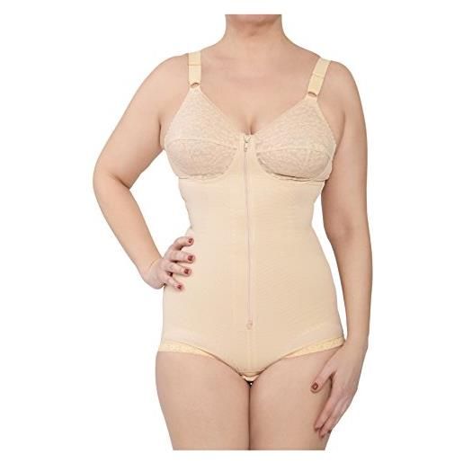 BODYPERFECT body contenitivo snellente elasticizzato busto shapewear corsetto bustino shaper compressione forte elegante pizzo (nudo, 3xl)