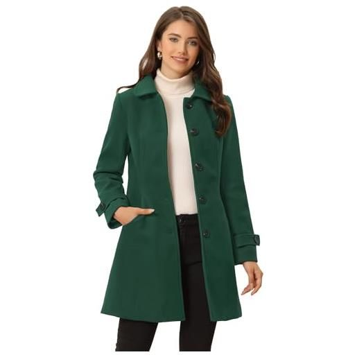 Allegra K cappotto invernale da donna con colletto alla peter pan e maniche raglan, verde scuro, s
