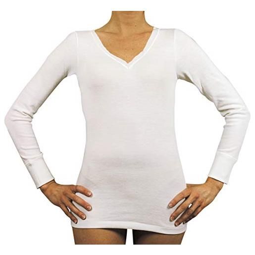 MANIFATTURA BERNINA velan 40202 (taglia 5 bianco) - maglia termica maniche lunghe scollo a v intimo donna lana e cotone
