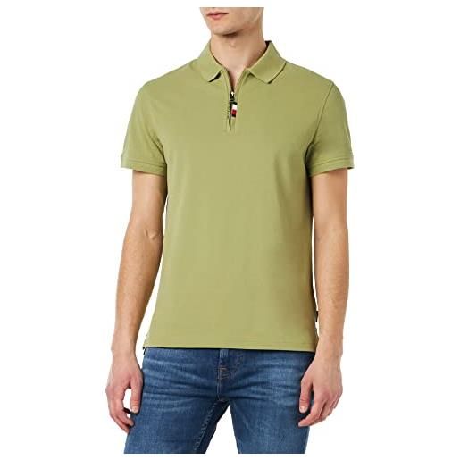 Tommy Hilfiger maglietta polo maniche corte uomo slim fit con zip, verde (vineyard olive), xl