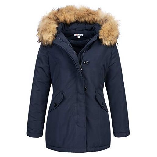 Elara donna giacca parka invernale cappotto finta pelliccia chunkyrayan 20401 dunkelblau 34 (xs)