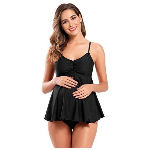 SHEKINI premaman costume da bagno donna due pezzi elegante ruched maternità tracolla regolabile controllo addominale bikini incinta tankini due pezzi triangolo bikini fondo（l，fiori）
