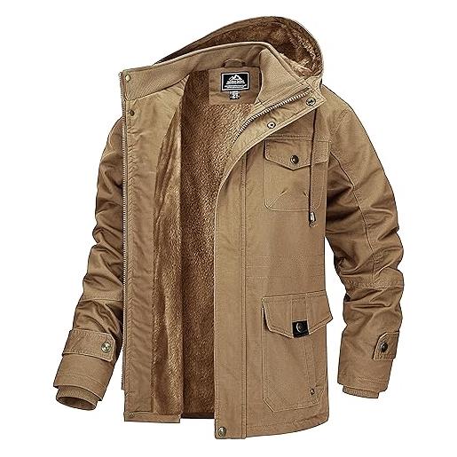 MAGCOMSEN cappotto invernale da uomo in pile bomber cargo giacca da uomo, stile militare, stile casual, con cappuccio, cachi, xxl