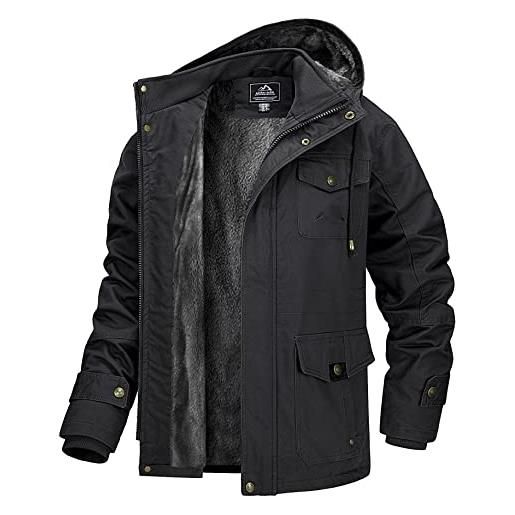 MAGCOMSEN cappotto invernale da uomo in pile bomber cargo giacca da uomo, stile militare, stile casual, con cappuccio, nero , m