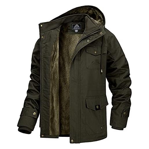 MAGCOMSEN cappotto invernale da uomo in pile bomber cargo giacca da uomo, stile militare, stile casual, con cappuccio, grigio, xxxl