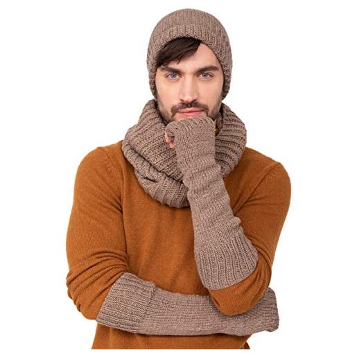 likemary guanti lunghi da uomo in 100% pura lana merino tessuta a mano, manicotti invernali senza dita di produzione etica marrone