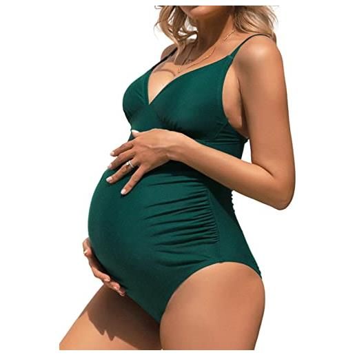 CUPSHE costume da bagno di maternità per le donne costumi da bagno intero gravidanza costumi da bagno spalline increspate regolabili, blu scuro, xl