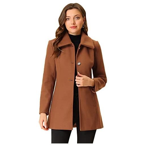 Allegra K cappotto invernale da donna con colletto rovesciato monopetto con tasche inclinate swing outwear, marrone, 40