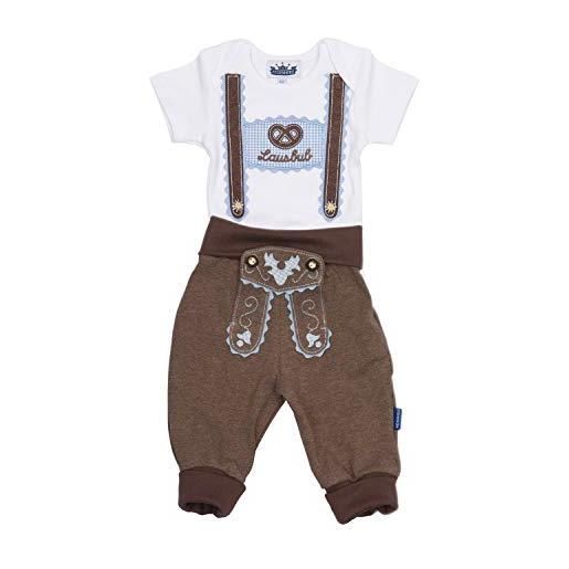 Eisenherz set di costume tradizionale bavarese per monelli: body per neonati a maniche corte con applicazione, bretelle, e pantaloni da tuta per neonati, nel stile di pantaloni di pelle, marrone - un bel regalo