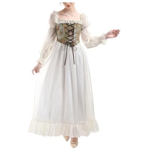 CR ROLECOS abbigliamento medievale donna costume rinascimentale tulle vita alta volant vittoriano multicolore abiti, verde, s