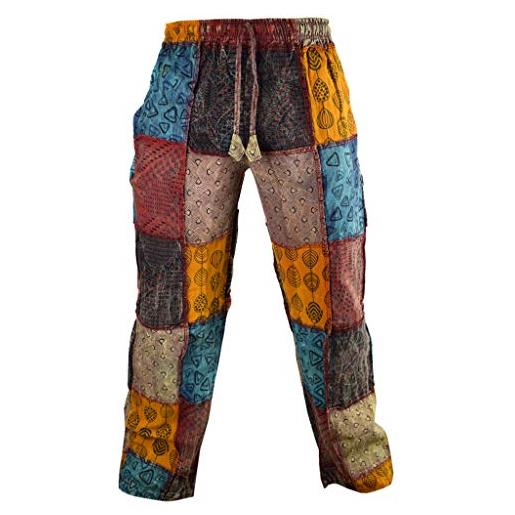 Gheri little kathmandu pantaloni in cotone e canapa con stampa patchwork, stile casual e funky, taglio dritto multicolore xxl