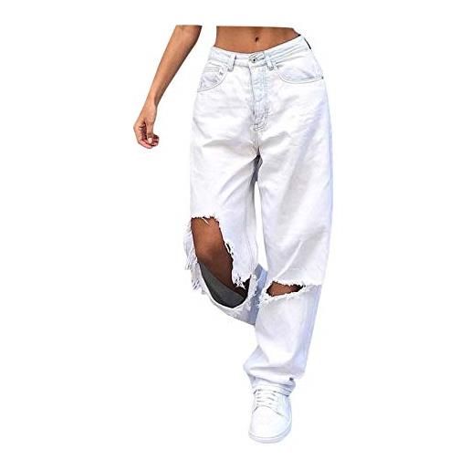NOAGENJT jeans donna elasticizzati zampa larga pantaloni donna felpati pesanti pantaloni donna invernali jeans larghi donna con risvolto cerniera b-bianco 21.99
