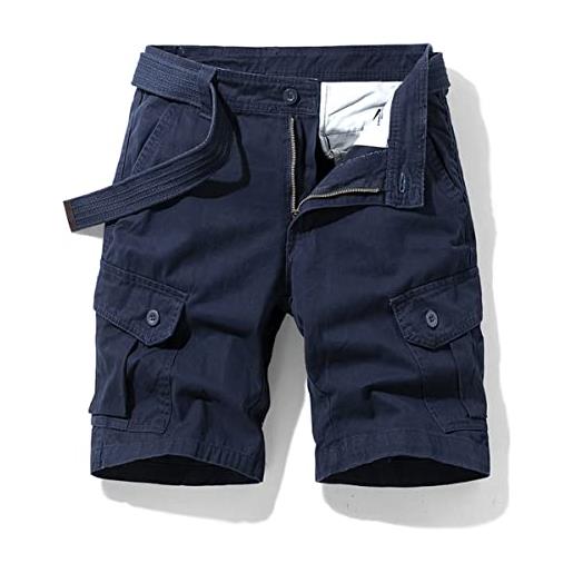 Yukirtiq pantaloni da lavoro corti per uomo pantaloncini cargo in cotone multitasche casual allentato pantaloncino sportivi bermuda da lavoro con cintura