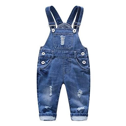 KIDSCOOL SPACE salopette di jeans strappati per bebè e bebè in puro cotone blu/nero, nero, 12-18 mesi