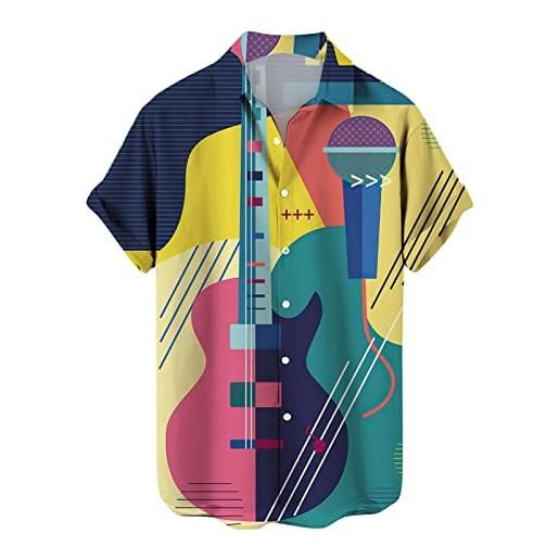 Xmiral moda da uomo personalità per il tempo libero strumenti musicali camicie a maniche corte con risvolti stampati in 3d digitali camice felpate (3xl, 1-cachi)
