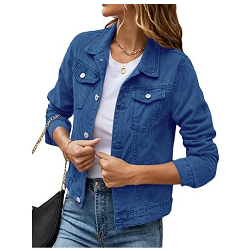 seiveini donna giacca di jeans corta denim giubbotto slim fit giacca cappotto con tasche giacca in jeans casual moda b blu scuro l