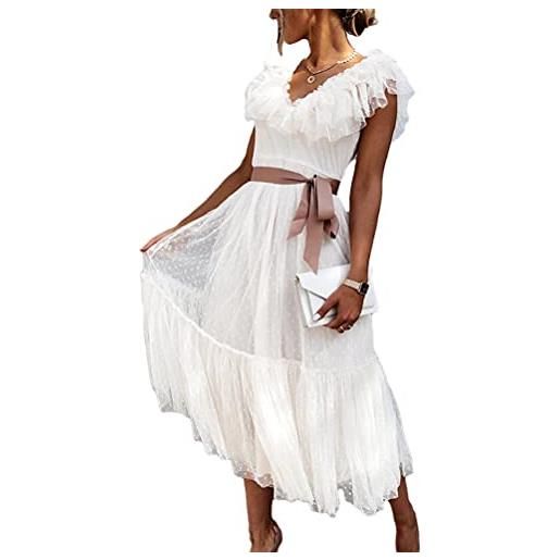 Onsoyours donna vestito con pizzo fantasia senza schienale corto abito da sera partito banchetto senza maniche mare spiaggia taglie forti vestito abito lungo z1 bianco m