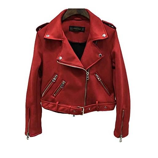ShiFan giacca di cuoio del faux cappotti chiodo donna cappotto biker capispalla rosso m