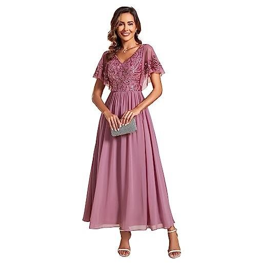 Ever-Pretty vestito da sera mamma lungo chiffon linea ad a scollo a v maniche corte chic abito da cerimonia orchidea 40