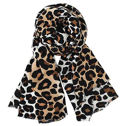 LA HUATE la haute sciarpa in pelle di serpente/leopardo con stampa scialle invernale calda in cashmere leggera e accogliente sciarpe con stampa animale, leopardo bianco. , etichettalia unica