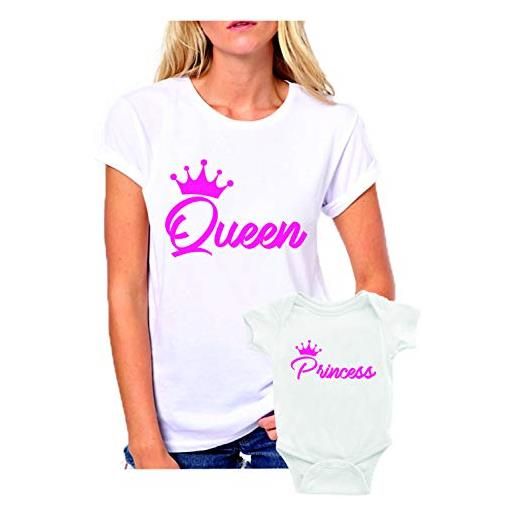 Puzzletee coppia t-shirt e body madre figlia festa della mamma queen & princess - t shirt mamma figlia - maglietta mamma e figlio - maglietta mamma e figlia - idea regalo