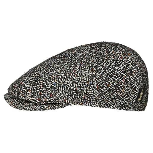 Borsalino coppola colour dots wool uomo - made in italy cappellino lana cappello piatto con visiera, fodera autunno/inverno - s (54-55 cm) nero-bianco