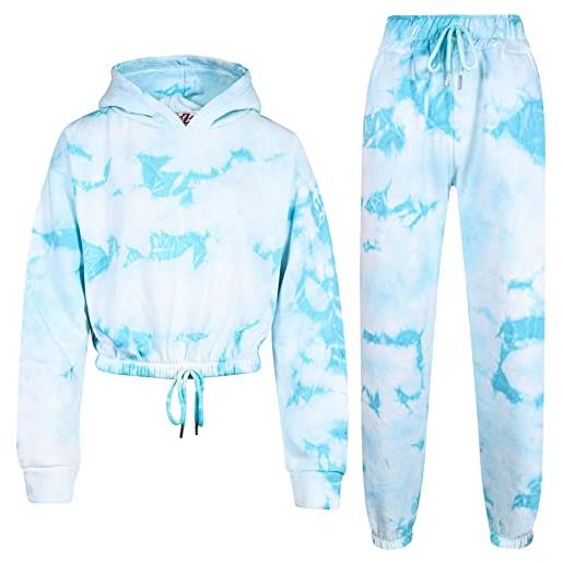 A2Z 4 Kids® bambini ragazze tuta tie dye con crop cappucciato con jogger pantaloni - t. S 320 tie dye blue 13