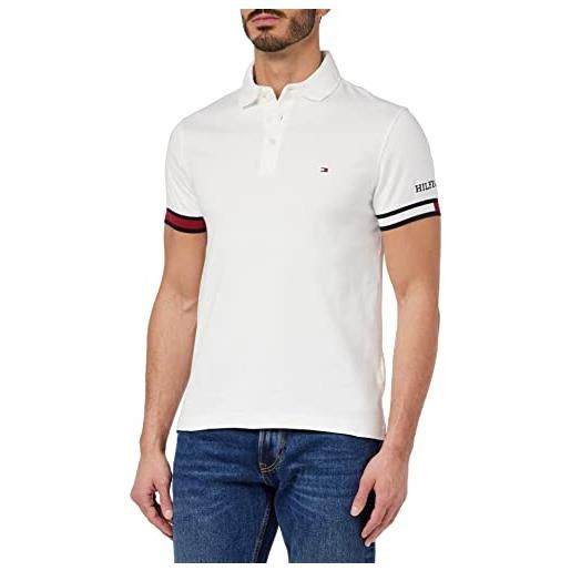 Tommy Hilfiger maglietta polo maniche corte uomo flag cuff slim fit, bianco (white), m