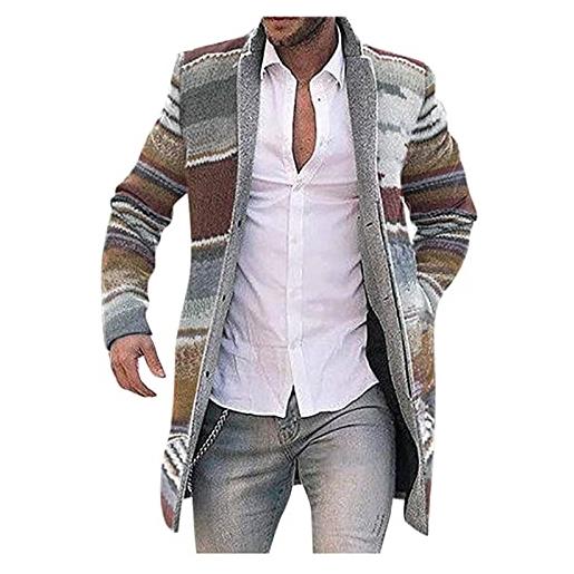 KAGAYD trenchcoat, giacca a vento da uomo, lunga, slim fit, elegante, calda, traspirante, taglie forti, da business, marrone, l
